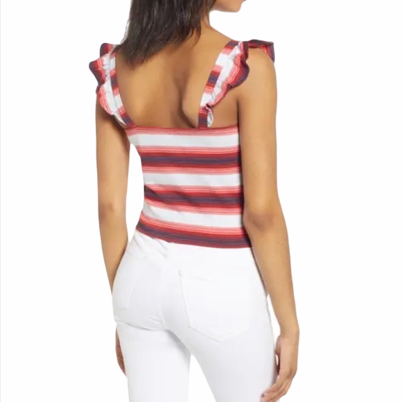 NEW BP Red White Blue Striped Flutter Sleeve Top - Picture 2 of 9